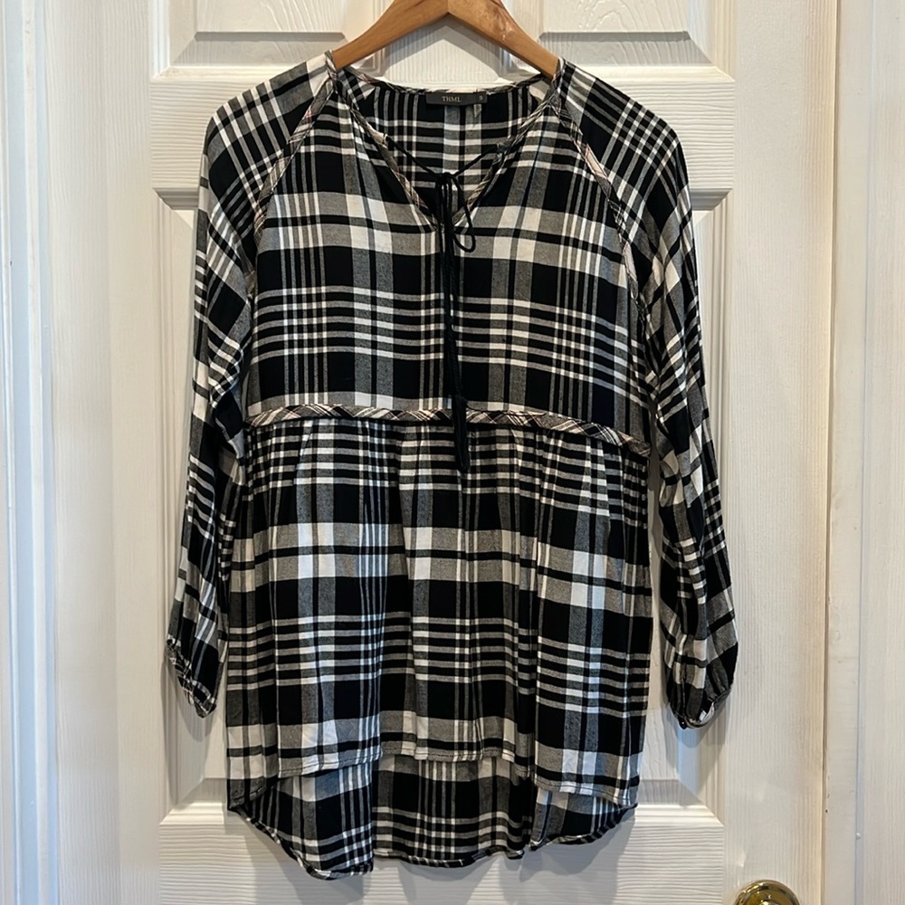 THML Plaid Long Sleeve Hi-Low Top